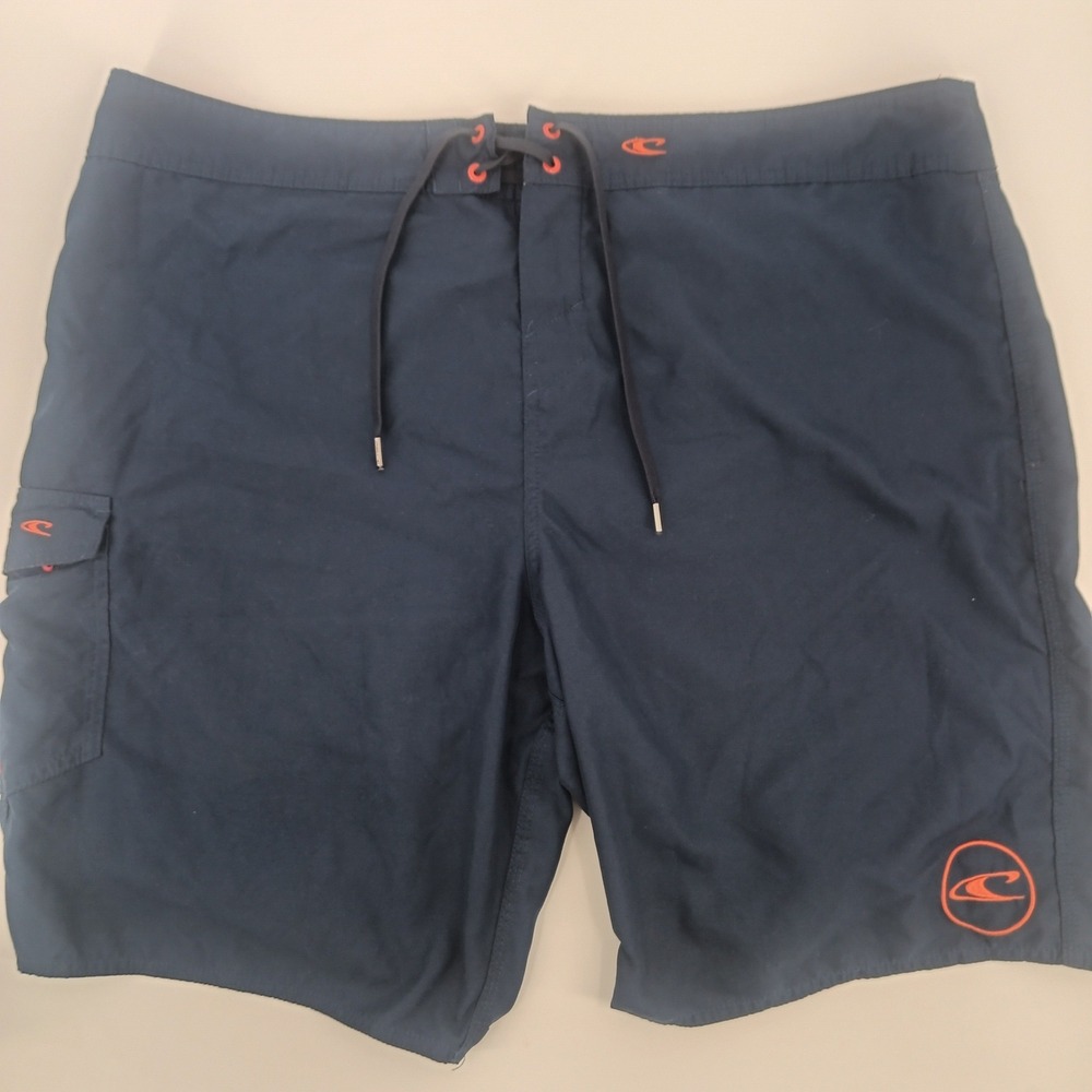 ONeill Mens Navy Blue Orange Embroidered Logo Cargo Pocket Board Shorts Size 44